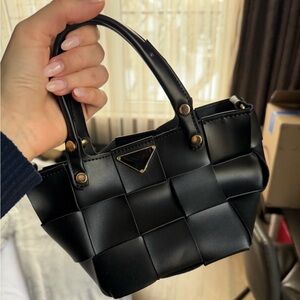 Black Woven Leather Tote Bag
